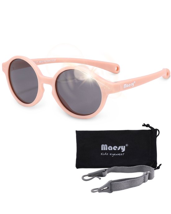 Maesy - baby zonnebril Noah - 0-2 jaar - flexibel buigbaar - verstelbaar elastiek - gepolariseerde UV400 bescherming - jongens en meisjes - babyzonnebril ovaal - licht roze