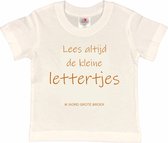 Shirt Aankondiging zwangerschap "Lees altijd de kleine lettertjes (ik word grote broer)" | korte mouw | Wit/tan | maat 86/92 zwangerschap aankondiging bekendmaking Baby big bro brother