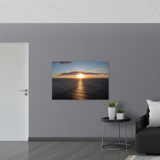 PVC Schuimplaat - Zon Zakkend in de Atlantische Oceaan - 120x80 cm Foto op PVC Schuimplaat (Met Ophangsysteem)