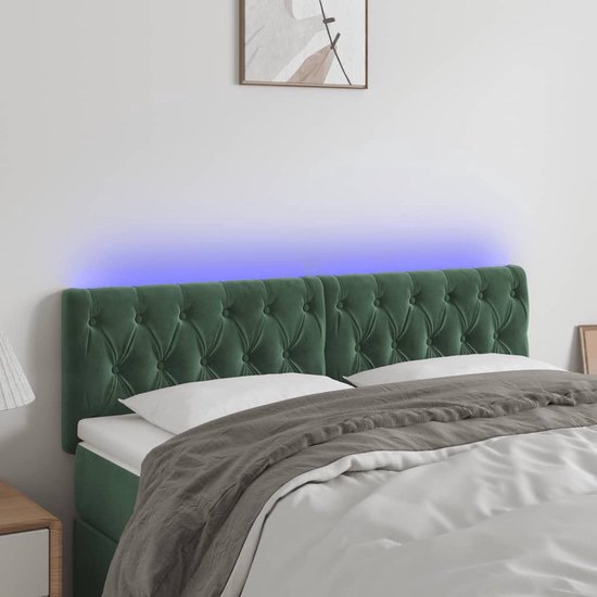 The Living Store LED-hoofdbord Donkergroen - Hoofdeind 144 x 7 x 78/88 cm - Zacht fluweel - Kleurrijke LED-verlichting - Verstelbare hoogte - Comfortabele ondersteuning - Snijdbare LED-strip - USB-aansluiting