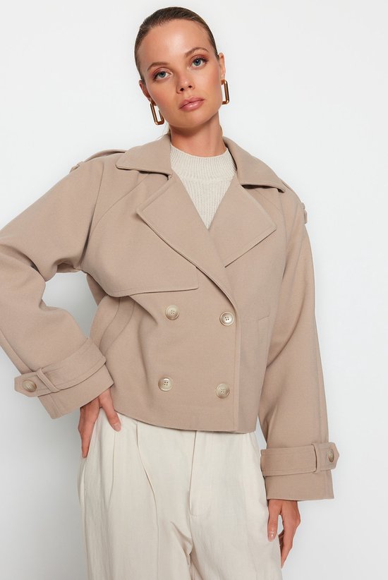 Manteau surdimensionné en vison à Double boutonnage à manches raglan Trendyol avec coupe large TWOAW24KB00026