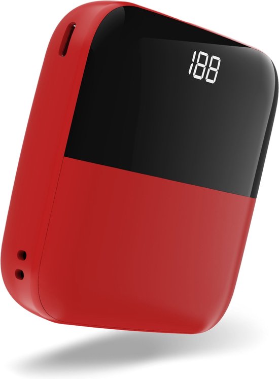 RechargeX Travel Powerbank Rood – Dual Charge Powerbank met Stijlvol Ontwerp – LED Display 10.000 mAh Hoog Capaciteit – incl oplaadkabel