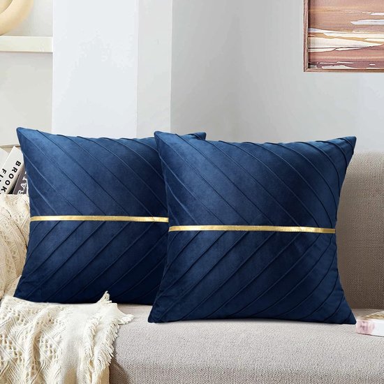 Taies d'oreiller en velours bleu marine 50 x 50 cm, taie d'oreiller  décorative