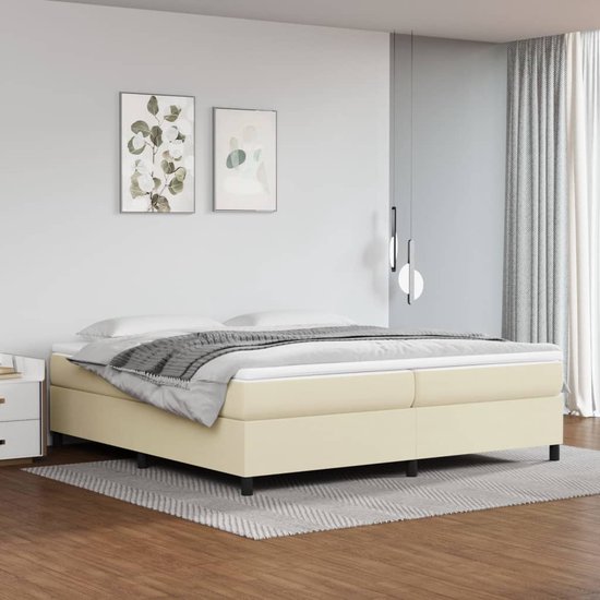 The Living Store Boxspringbed - Kunstleer - Pocketvering - Middelharde ondersteuning - Huidvriendelijk topmatras - 203x200x35 cm - Crème