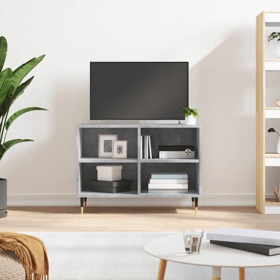 The Living Store TV-meubel Betongrijs - 69.5 x 30 x 50 cm - Opbergkast met 4 vakken
