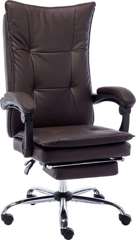 The Living Store Chaise de bureau Marron - Ajustable - Ergonomique - Roulettes en nylon - Simili cuir - 64x68x(113-120) cm - 110 kg