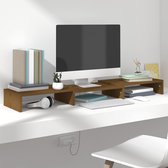 The Living Store Monitorstandaard - Verhoging - Honingbruin - Grenenhout - 80 x 24 x 10.5 cm