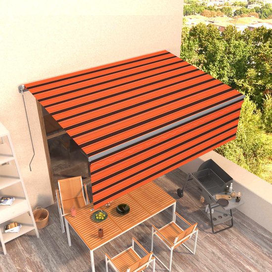 vidaXL Auvent extensible manuellement avec store enrouleur LED 4x3 m Bleu Blanc