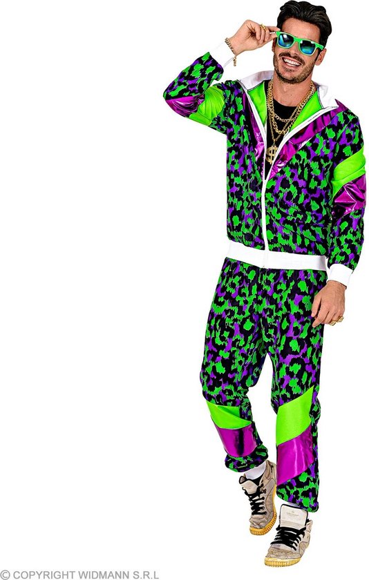 WIDMANN - Trainingspak kostuum met luipaardprint fluo volwassenen - L