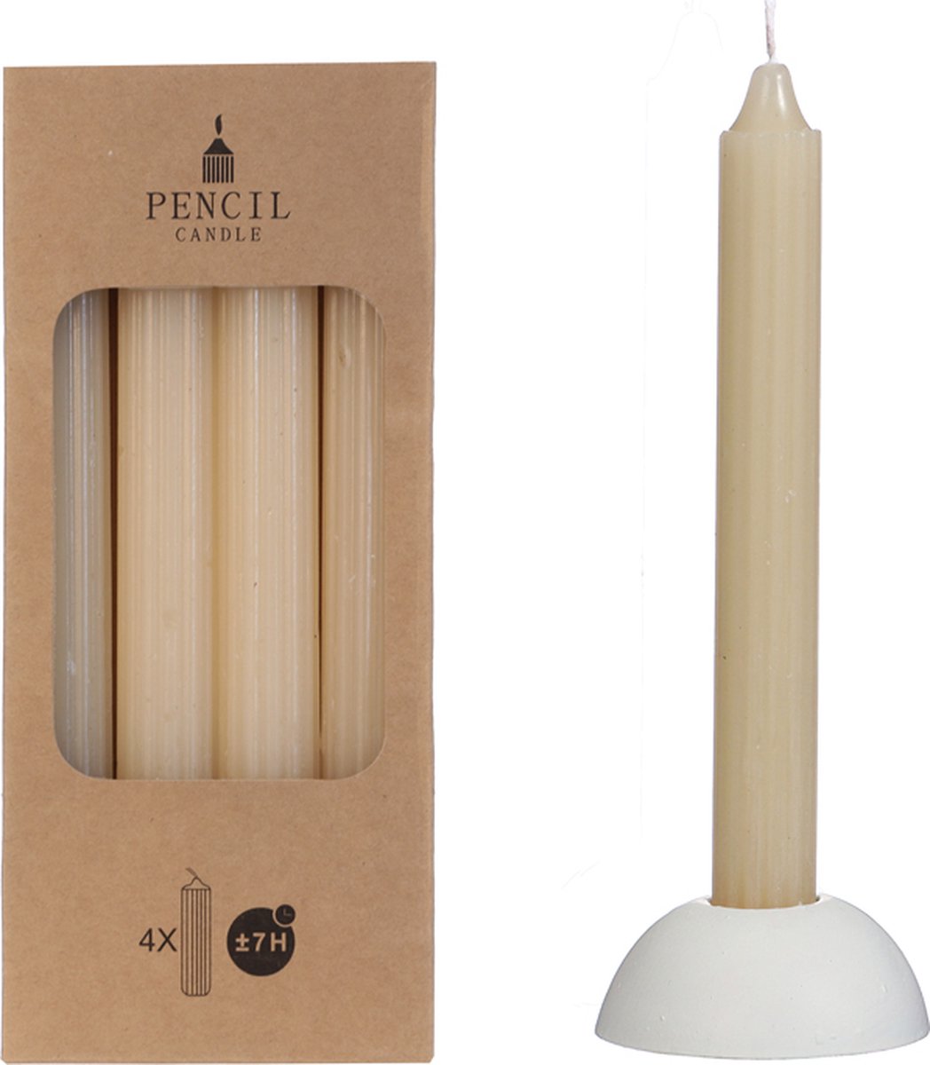Potlood kaarsen set 4 stuks dia. 2.2 x H 20 cm creme - Dinerkaars - Tafelkaars