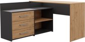 Maxy Shop Hoekbureau Lades Antraciet Eiken Kleur- Bureau-Opbergruimte-Computerbureau