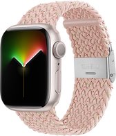 Braided Nylon Roze/dots band - Geschikt voor Apple Watch 42mm - 44mm - 45mm - 49mm - Verstelbare stretchy elastische gevlochten smartwatchband met gesp - Voor iWatch Series Ultra/8/7/6/SE/5/4/3/2/1 grote modellen