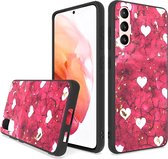 Siliconen Back Cover Hoesje met print geschikt voor Samsung Galaxy A54 | Roze hartjes | Backcover Beschermhoes Achterkant | Marmer Hearts