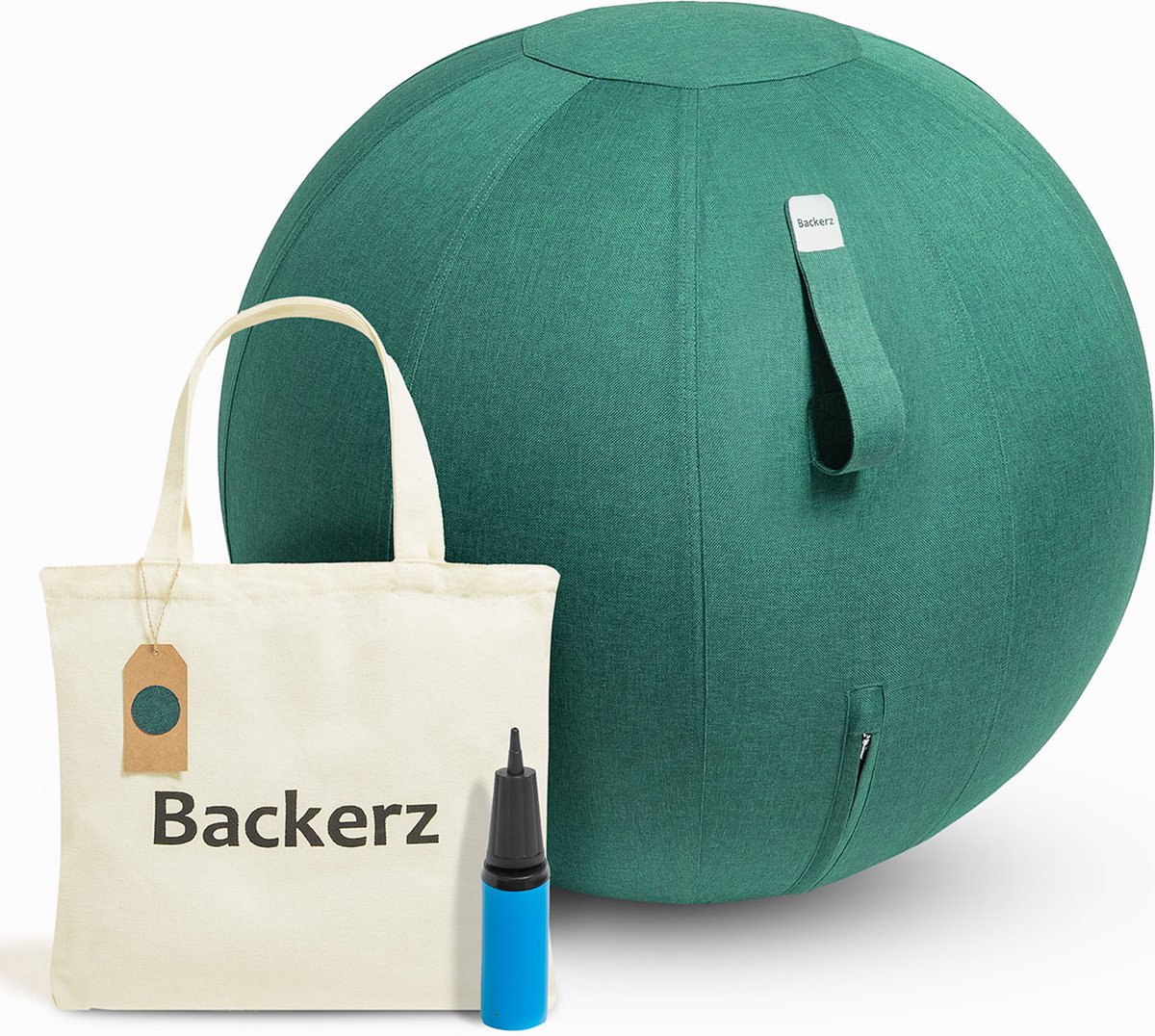Backerz Zitbal Linnen 65 CM - Zitballen met Hoes - Balanskruk – Luxe Yoga Bal - Ergonomische Bureaustoel Bal - Donkergroen