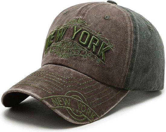 Baseball Cap New York – Paars/Olijf – Stonewashed Denim Pet