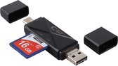 USB 2.0 / Micro-USB / USB-C multi Card Reader voor SD en Micro-SD / TF - Zwart - Provium