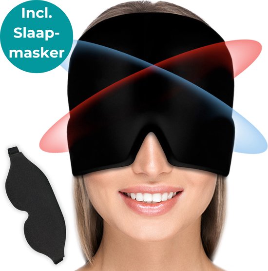 Nizami Migraine Muts 600 gr. - Migraine Masker - Warmte en Koude Therapie - Incl. Freezer Bag + Slaapmasker - Zwart