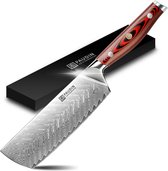 PAUDIN P5 Professional Damas Nakiri couteau 17,5 cm - Couteau de cuisine japonais tranchant comme un rasoir Fait de 67 couches d'acier damassé japonais - Motif de plumes forgées très spéciales - HRC 62+