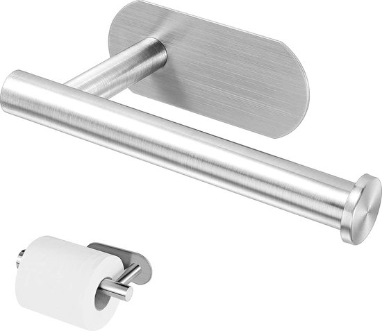 Gelewuld Toiletpapierhouder, bamboe, 2-vaks met plank, keukenrolhouder, bamboe, wc-rolhouder zonder boren, voor badkamer en keuken, zwart, rolhouder