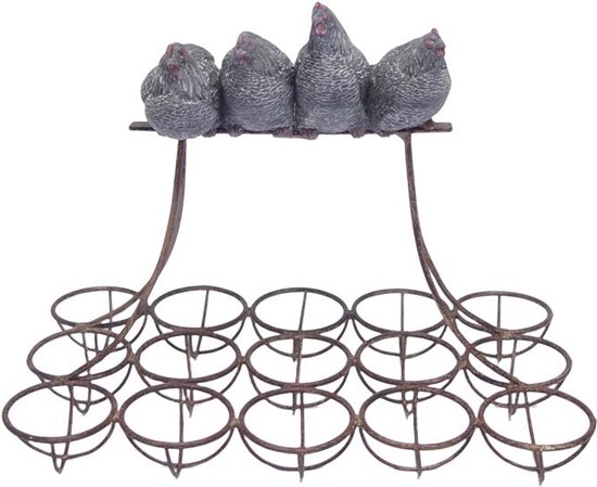 Rek voor eitjes - Eierhouder 15 eieren - Resin kippen - 20,4 cm hoog