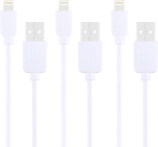 3 STKS HAWEEL 1 m High Speed ​​8 pins naar USB Sync en oplaadkabel Kit, voor iPhone XR / iPhone XS MAX / iPhone X & XS / iPhone 8 & 8 Plus / iPhone 7 & 7 Plus / iPhone 6 & 6s & 6 Plus & 6s Plus / iPad (wit)