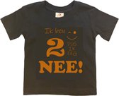 T-shirt Kinderen "Ik ben 2 dus ik zeg NEE!" | korte mouw | zwart/tan | maat 86/92