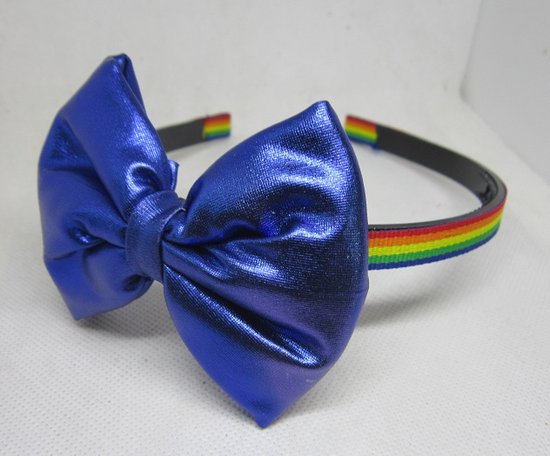 ZoeZo Design - haarband - diadeem - grote strik - blauw - rainbow