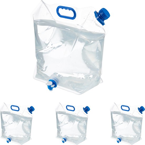 Relaxdays opvouwbare jerrycans 10 liter - set van 4 - waterzak -  watercontainer met kraan | bol