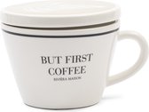 Riviera Maison Pot de rangement, pot de conservation, pot de Décoration , bol à soupe - But First Coffee Storage Jar - blanc