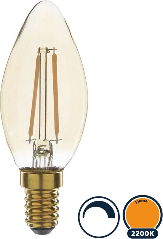 Lampe bougie LED à filament E14 2,5 Watt, flamme (2200K) lumière très chaude, dimmable à 0%, 200 lumen - Ø35mm