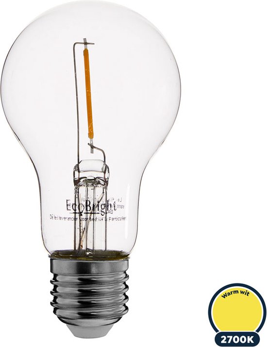 Led filament E27 bulb lamp 1 Watt, warm wit licht (2700K), dimbaar tot 0%, 80 lumen - Ø60mm