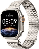 Strap-it Luxe Metalen Mesh horlogeband - Geschikt voor Apple Watch bandje - Series 1/2/3/4/5/6/7/8/9/SE/Ultra - Sterrenlicht / Starlight - RVS bandje staal met magneet - Stalen iWatch bandje voor maat: 42 mm 44 mm 45 mm 49 mm