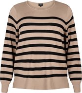 ZIZZI CACARRIE, L/S, STRIPE PULLOVE Dames Blouse - Brown - Maat S (42-44)