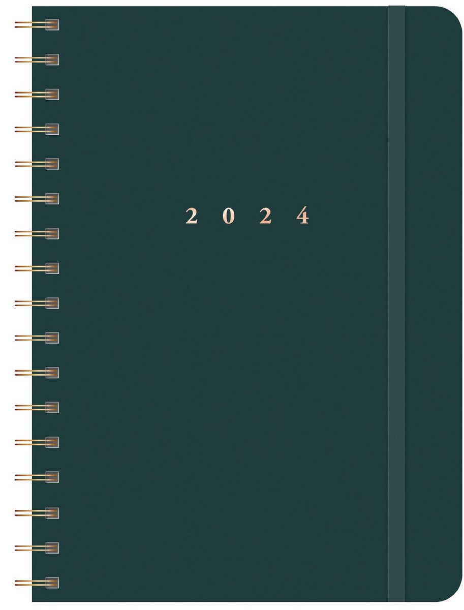 Hobbit - Agenda luxe - 2024 - Donkergroen suède look - Hardcover - Spiraal - Week op 2 pagina's - A5 (21,5 x 15,5 cm)