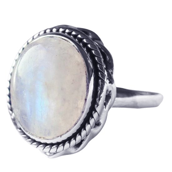 Nature jewellery - bague en argent sterling 925 avec pierre de lune taille 19,00 mm - bijoux de luxe en pierres précieuses - fait main
