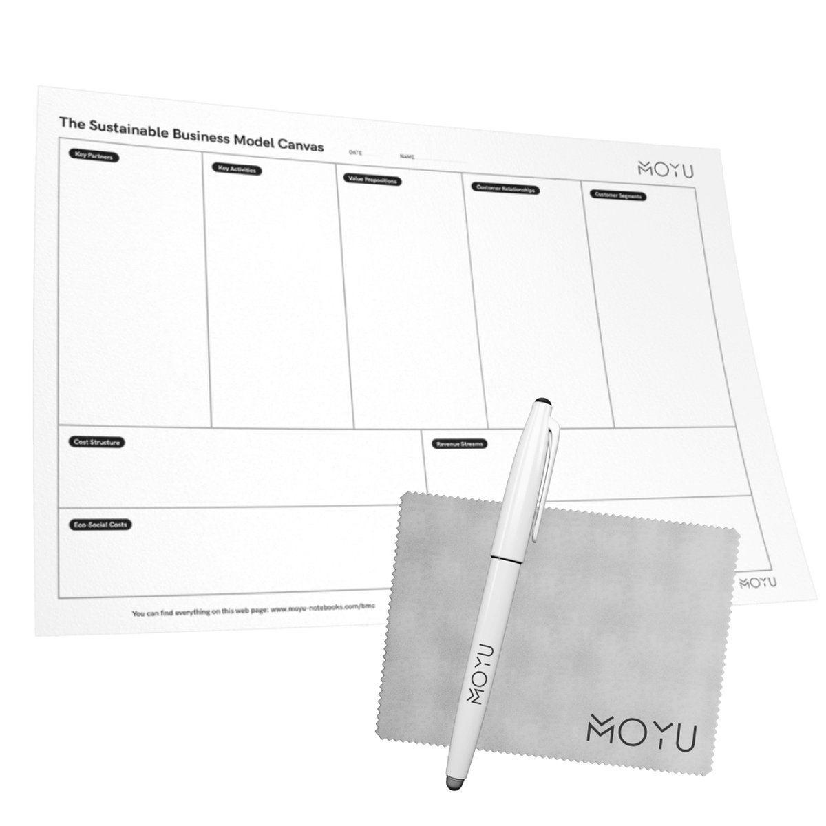 MOYU Business Model Canvas | Placemat A3 | Desk Planner | Uitwisbaar & Herschrijfbaar Steenpapier