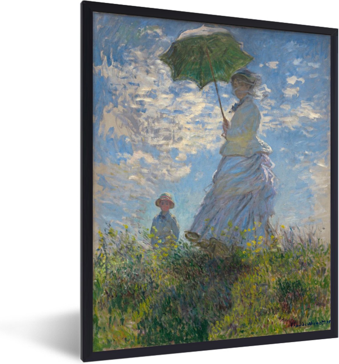 Fotolijst incl. Poster - Woman with a Parasol - Schilderij van Claude Monet - 30x40 cm - P