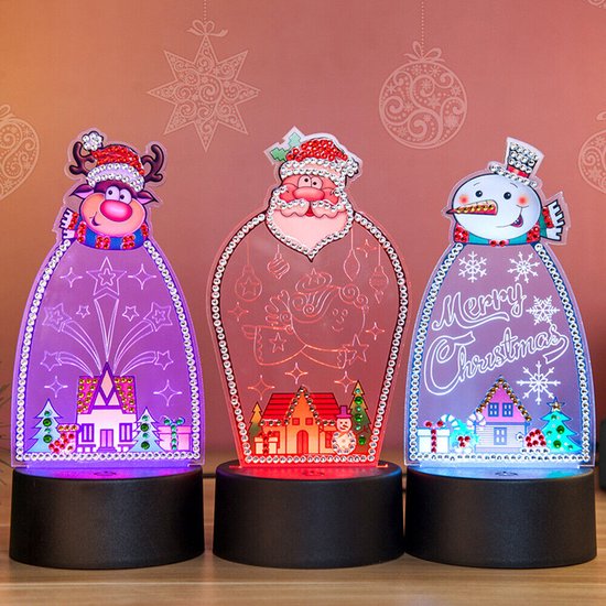 Peinture Diamond - Lampe de Noël 3D - Décoration de Noël avec lumière -  Père Noël