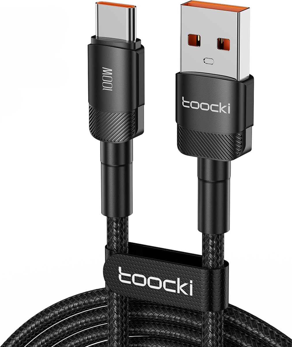 Toocki Usb-C Kabel 2.0 Ultra Fast Charging-Oplaadkabel USB-A naar USB-C 100 Watt 0.25 Meter MacBook/iPad, Samsung Galaxy/Note, OnePlus - Tot 8 Keer Sneller-gevlochten Nylon-Zwart