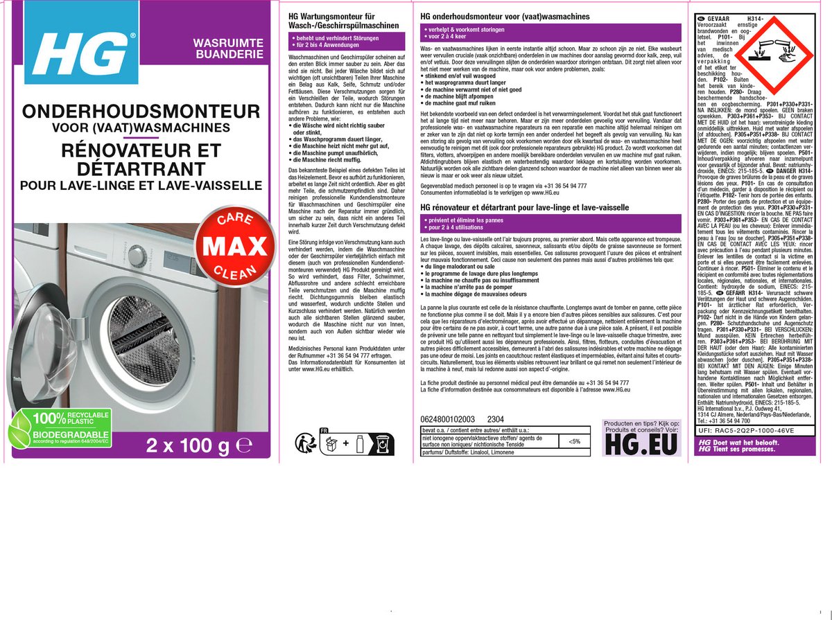 HG onderhoudsmonteur voor (vaat)wasmachines 200gr — afbeelding 2