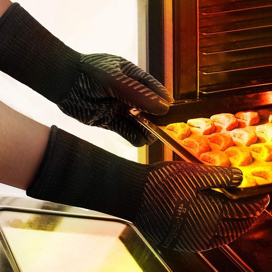Gants De Barbecue Résistants à 800°C - Protection Complète Mains Et Avant-bras, Revêtement Silicone Antidérapant