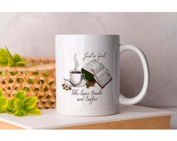 Mok Just a Girl who Loves Books and Coffee - BookLovers - BookAddict - Gift - Cadeau - BookNerd - BookObsessed Boekenliefhebbers - Leeslijst - Boekenclub - Thriller