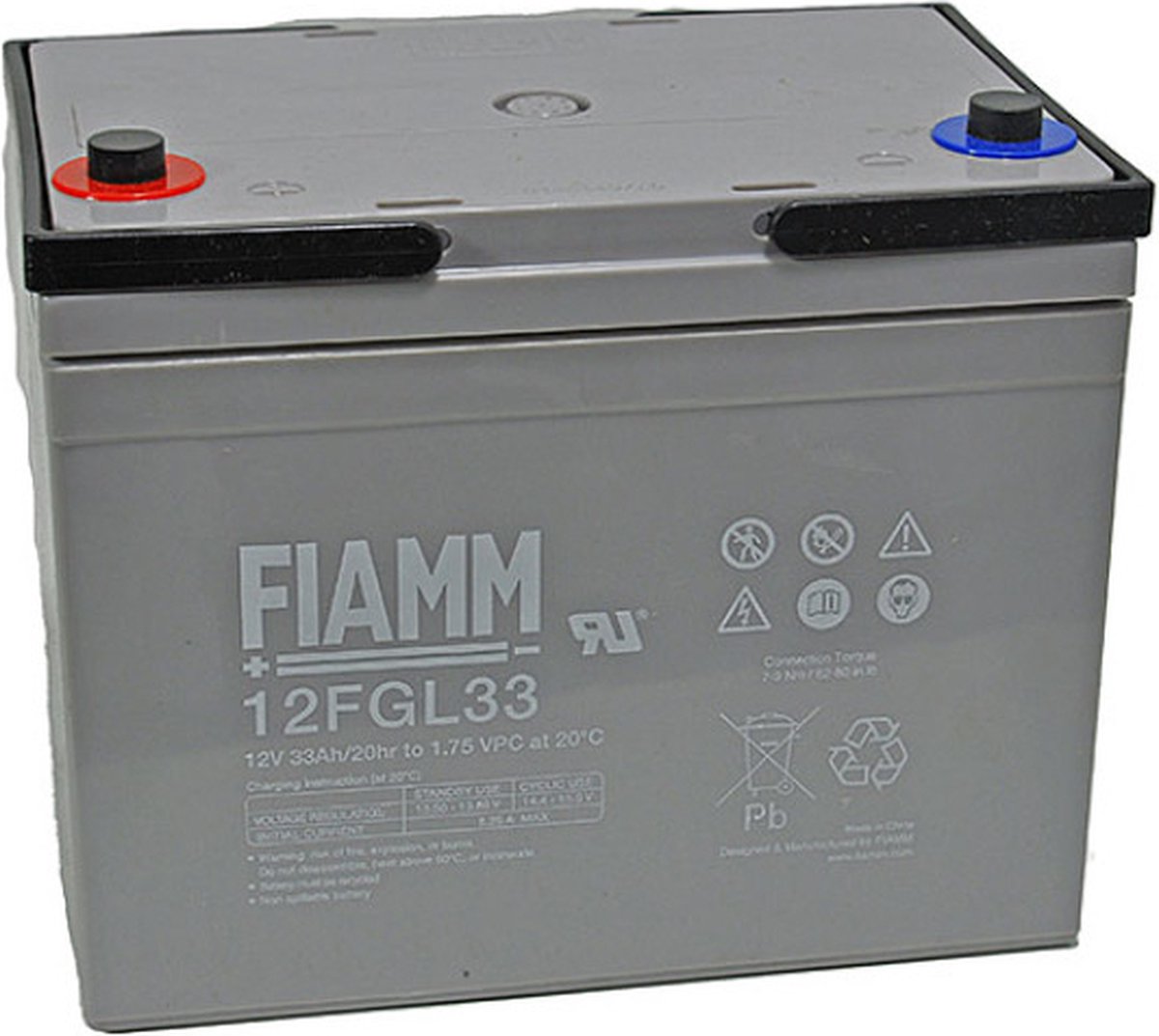 Fiamm 12FGL33 loodbatterij met M6-schroefaansluiting 12V, 33000 mAh