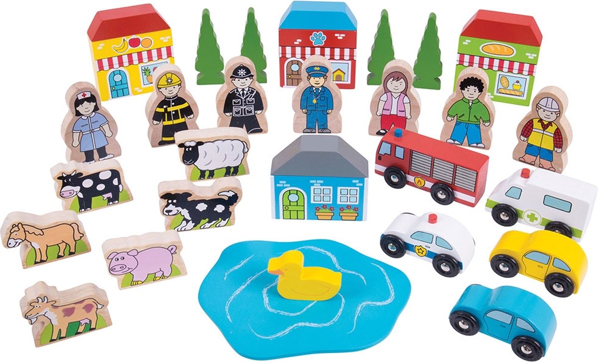 Houten Trein Accessoires: Dieren, Huisjes & Meer - Uitbreidingsset