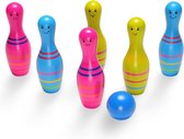 BS Toys Jeu de Quilles Bowling - Bois - Ensemble de Jouets pour Enfants de 4 Ans et plus - Rouge et Blanc - 6 Quilles