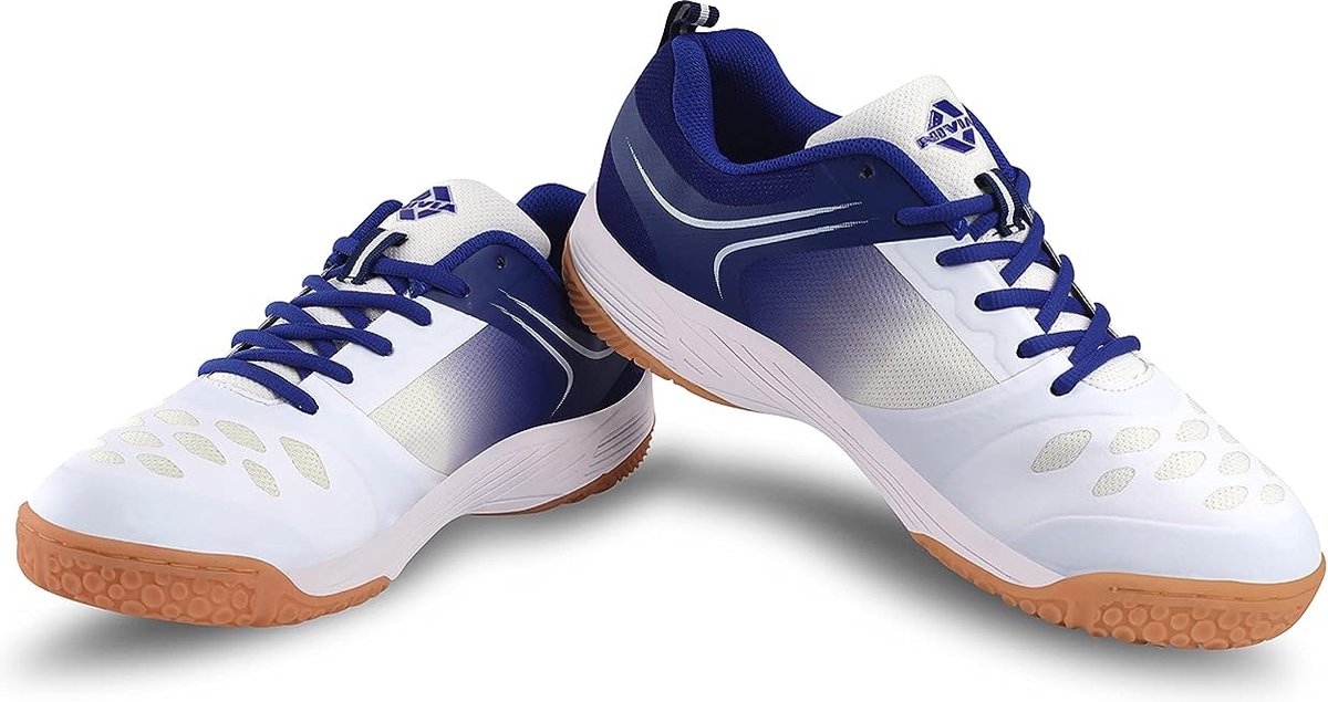 Nivia HY-Court 2.0 badmintonschoenen (wit/blauw, 10 VK / 11 VS / 44 EU) | Voor heren en jongens | Niet-markerende schoen | Courtschoen | Voor badminton-, squash- en tennisspelers
