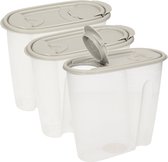 Voedselcontainer strooibus - 3x - grijs - 1,5 liter - kunststof - 19,5 x 9,5 x 17 cm