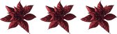 4x stuks decoratie bloemen kerststerren rood glitter clip 15 cm - Decoratiebloemen/kerstboomversiering/kerstversiering