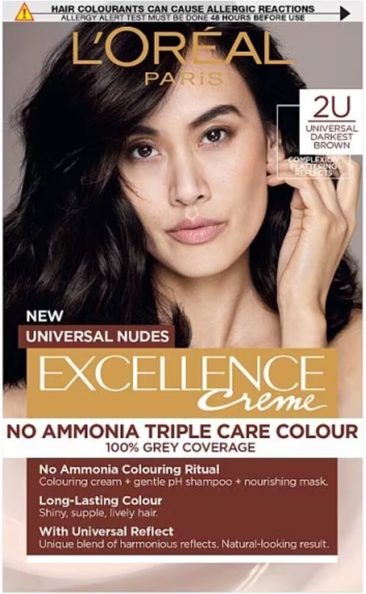 L'Oréal Excellence Crème Universal Nudes Permanente Haarkleuring 2U Universeel Zeer Donkerbruin - 6 x - Voordeelverpakking
