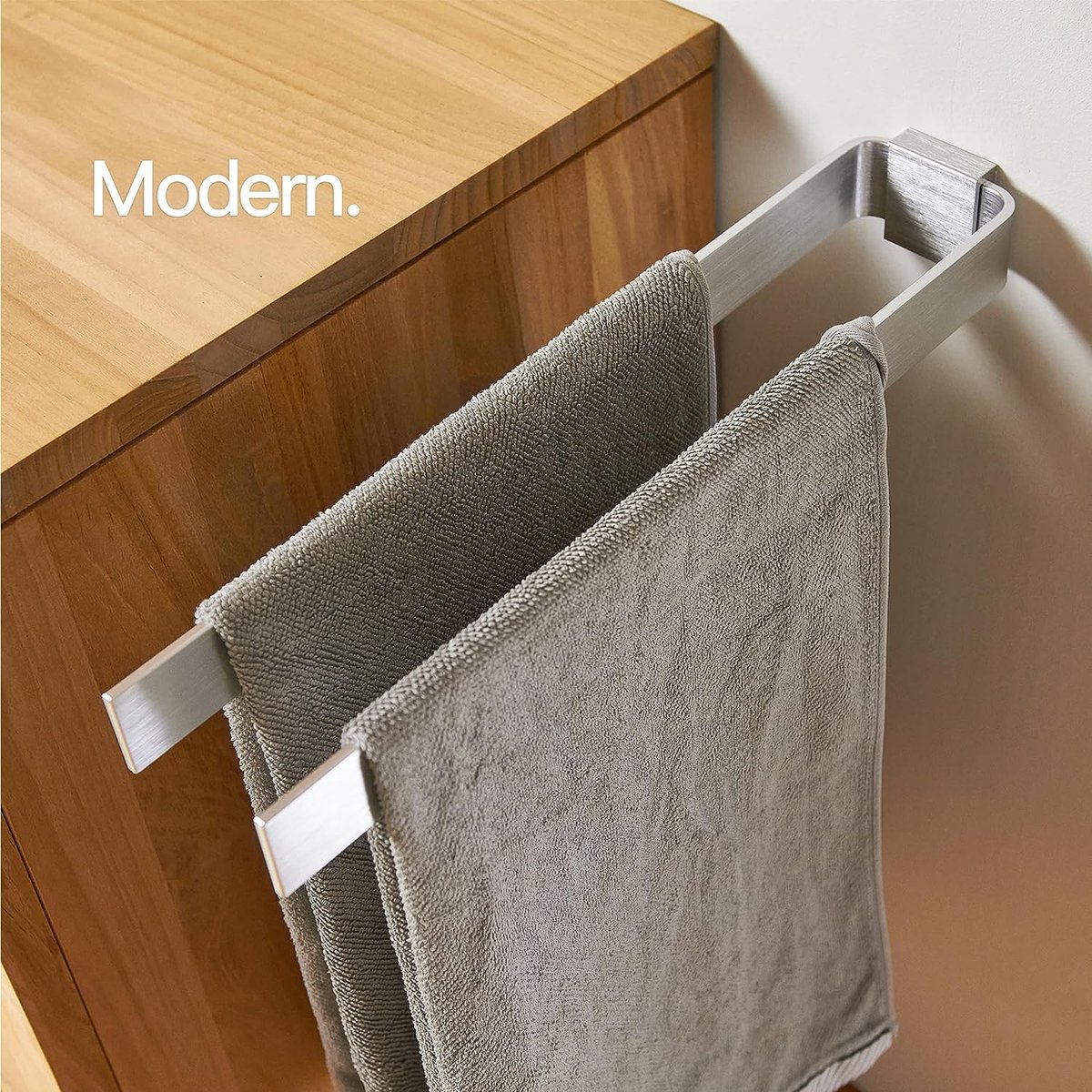 Handdoekhouder Met Twee Stangen | Dubbele Handdoekhouder Voor De Badkamer & Keuken | Elegante Muurbeugel | Muurbeugel Voor Handdoeken | 42cm | Modern Design (zilvergrijs)